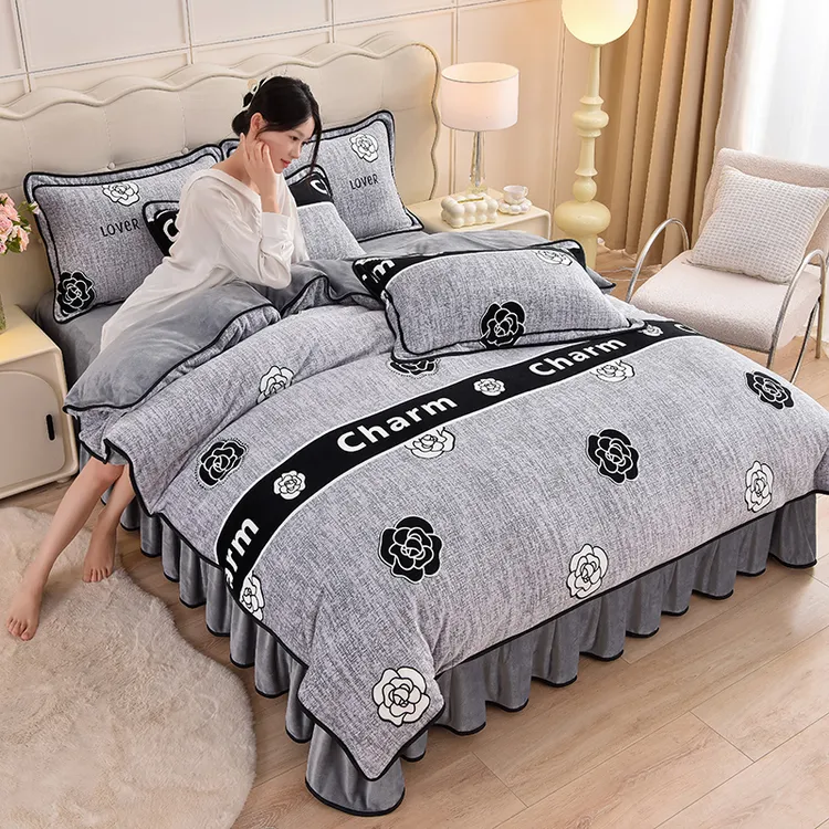 加厚牛奶绒四件套冬季珊瑚绒双面法兰绒2m被套床裙防静电床上用品