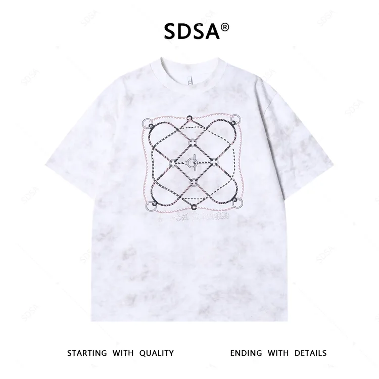 夏季高级感新款男士潮牌满天星渔网短袖T恤百搭舒适时尚圆领上衣