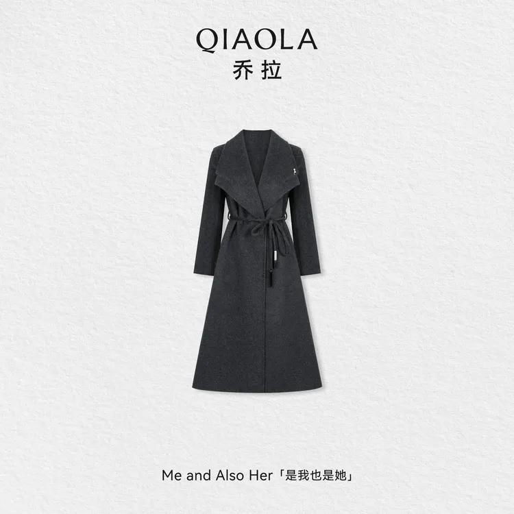 QIAOLA/乔拉【稀世臻绒】秋冬季羊毛简约翻领通勤显瘦百搭长款外套