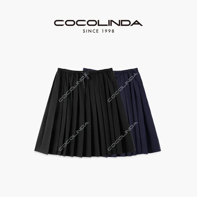 COCOLINDA  | Miu风甜美风羊毛彩带百褶系带薄款半裙（长款）Q3456