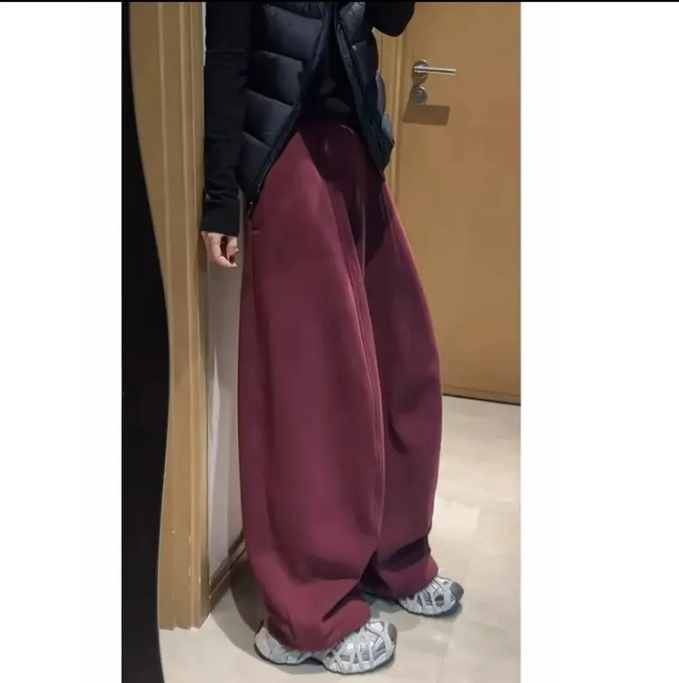 【2025欧货新款加厚加绒松紧腰宽松女冬季无廓形弯刀阔腿气球裤女】