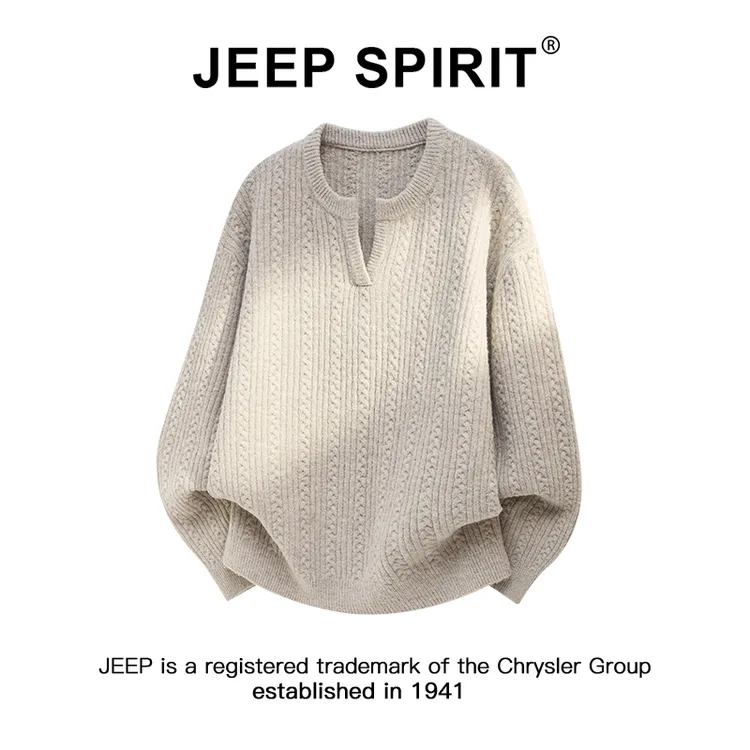 JEEPSPIRIT吉普复古慵懒风麻花纹毛衣男款美式高街宽松休闲针织衫
