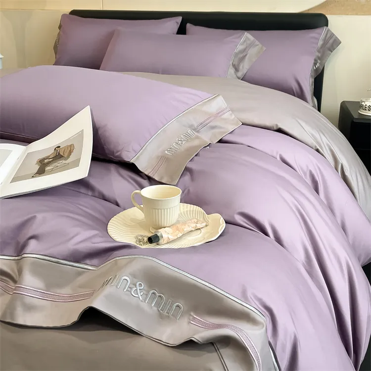 JN-简约棉质宽边刺绣床笠四件套