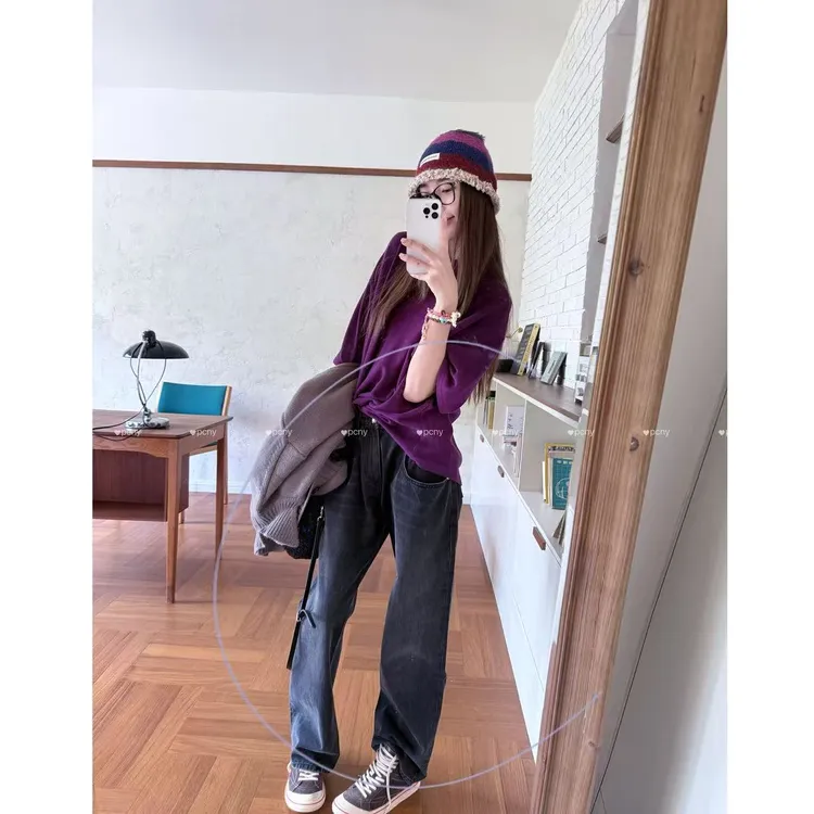 PCNY「黑灰絮语」不理理秋季新款女装休闲时尚休闲直筒牛仔裤