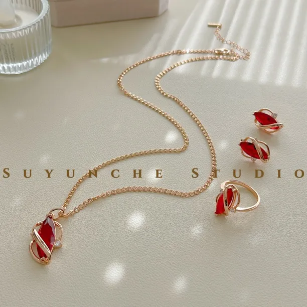 铜合金项链 SuyuncheA66玫瑰金色树莓红时尚精致三件套