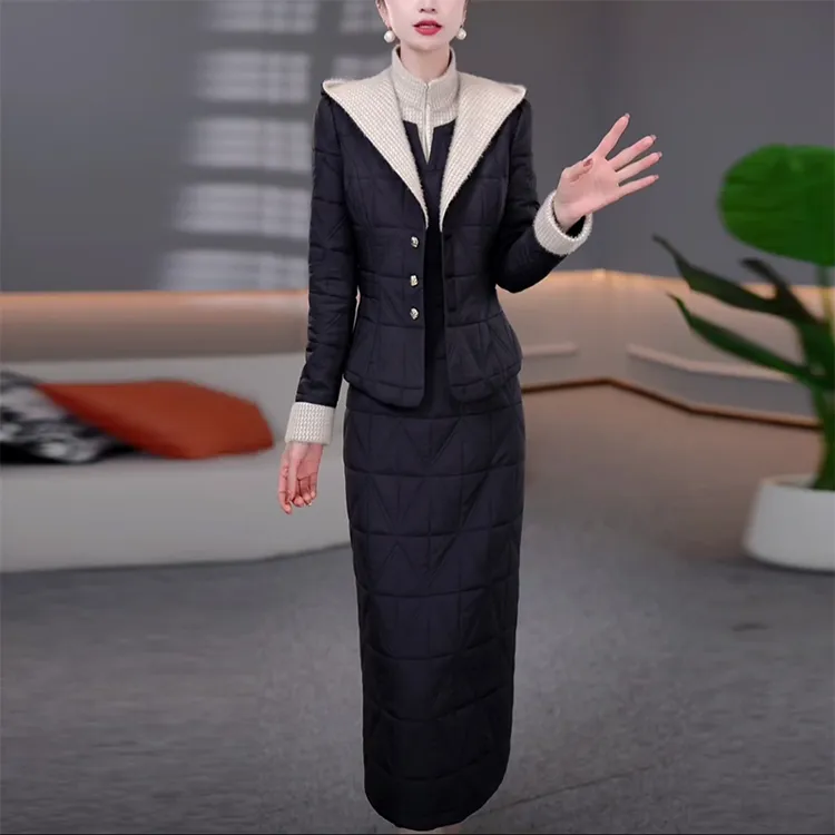 冬季蓄热棉加厚外套＋连衣裙两件套时尚修身显瘦百搭减龄洋气减龄-