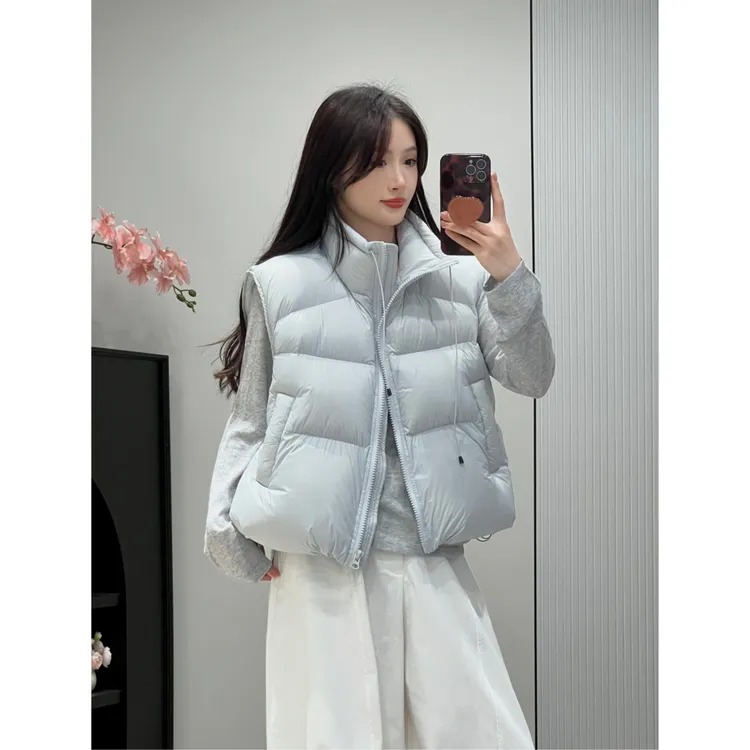 2025秋冬新款无袖羽绒外套韩系背心加厚云朵泡芙白鸭绒马甲女款