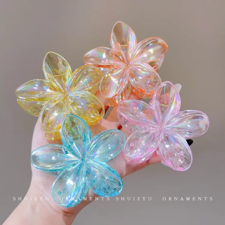 鸡蛋花抓夹女后脑勺半扎发发夹气质鲨鱼夹发卡氛围感花朵夹子头饰