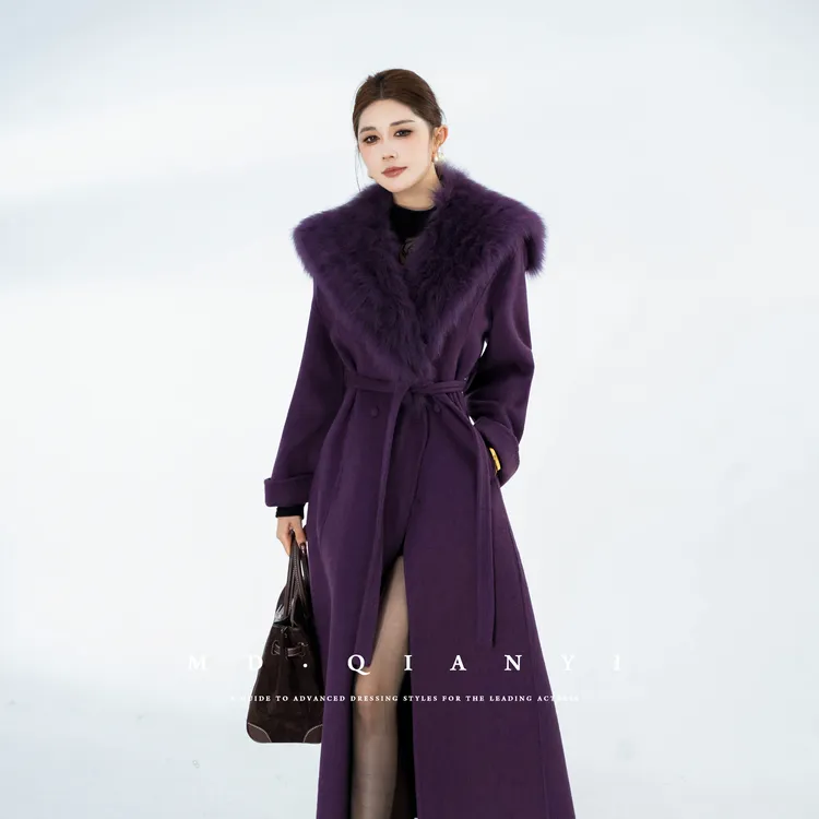 MD定制·杨千亿【毛领华衣】冬季休闲风长袖长款时尚羊毛毛呢外套