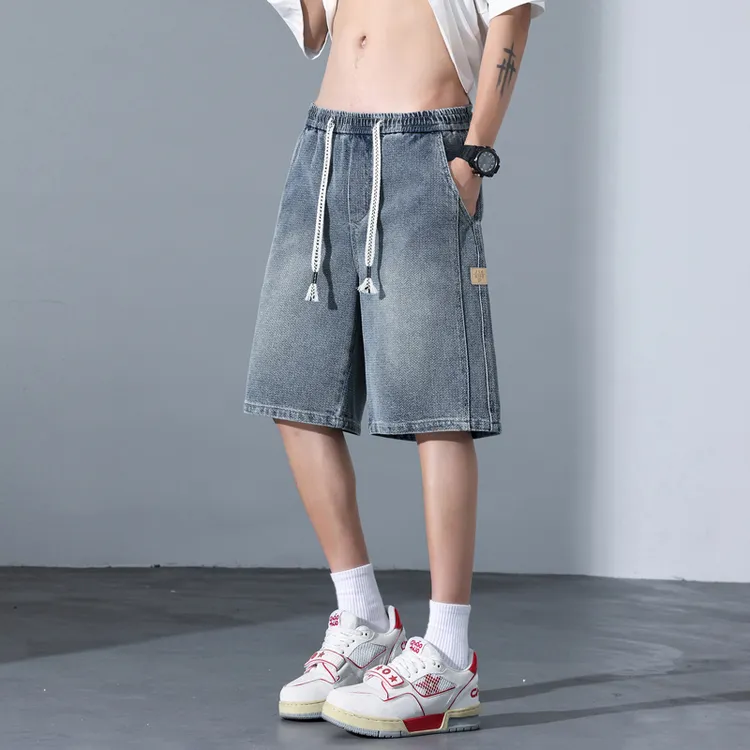 夏季星空纹牛仔短裤男直筒宽松潮牌美式高街百搭休闲中裤五分裤子