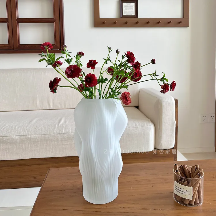 高级感不规则磨砂玻璃花瓶摆件轻奢高档客厅桌面水养插花装饰花器