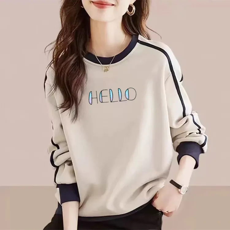 小众新款时尚百搭圆领卫衣女秋冬新款宽松大码洋气百搭加绒上衣服