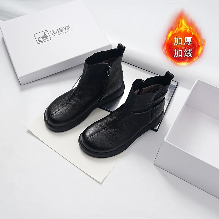 金雀绫【英伦暖靴】英伦风软底平底复古加绒短靴SZAK4XAM1158