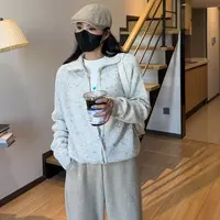 小个子定制衣长55CM翻领拉链毛衣针织开衫外套设计感慵懒软糯宽松