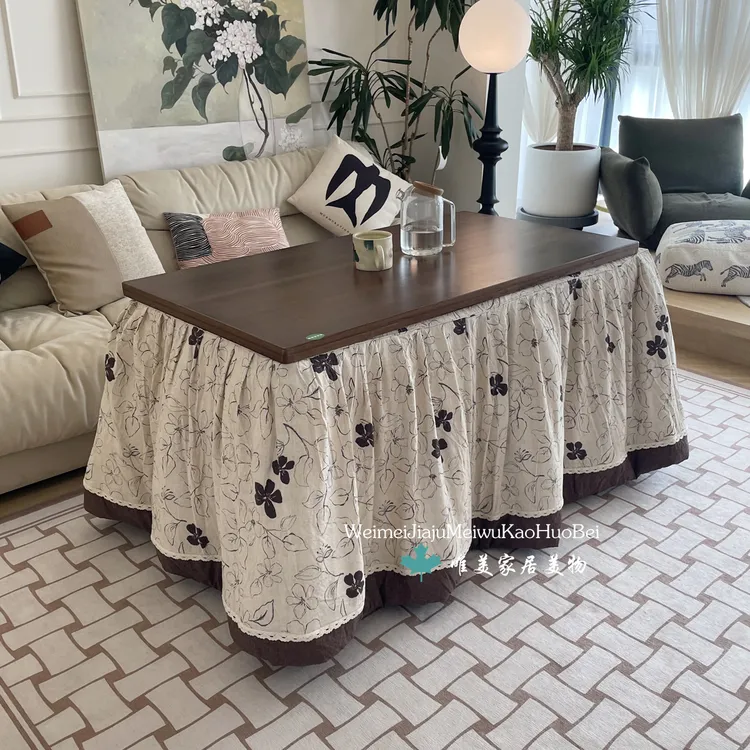 可拆洗亚麻加厚烤火被罩长方形电暖桌取暖茶几被罩烤火桌子罩套