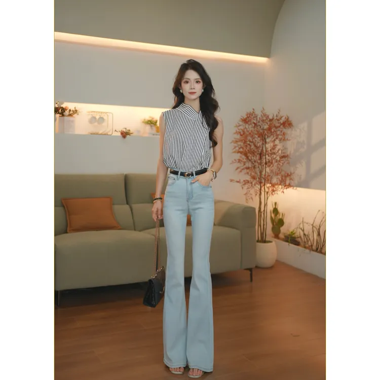 【F.Y】湖天蓝-天丝莱赛尔夏季薄款高腰提臀弹力修身微喇牛仔裤女