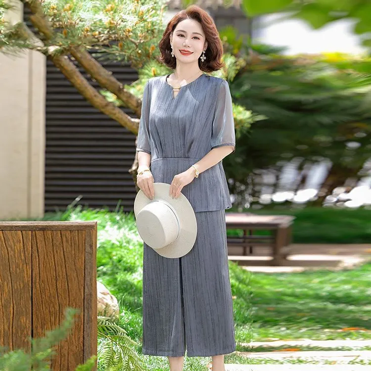 王小鸭2025夏季新款妈妈气质洋气两件套上衣时尚中老年女装高级感