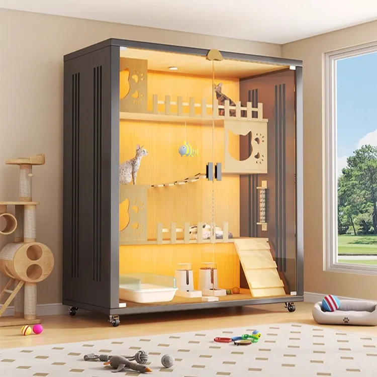 临旭猫别墅家用室内猫笼子豪华猫窝玻璃门猫舍超大空间猫爬架猫屋