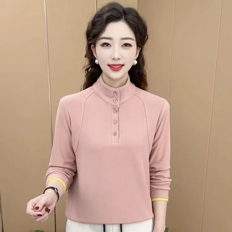 秋冬新款时尚半高领纯色气质妈妈装双面绒打底百搭长袖上衣K2558