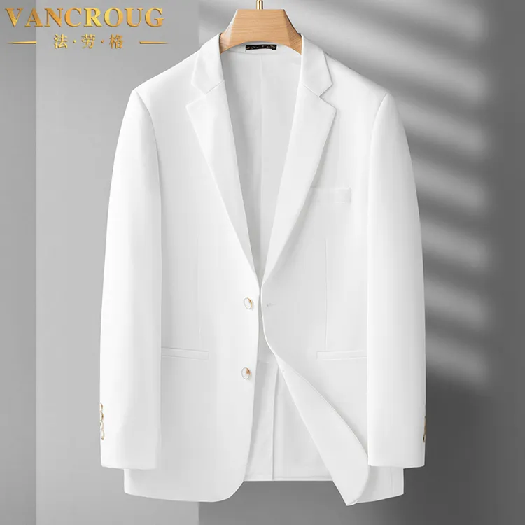 VANCROUG/法劳格西服男士秋季大码宽松加肥加大免烫白色休闲外套 