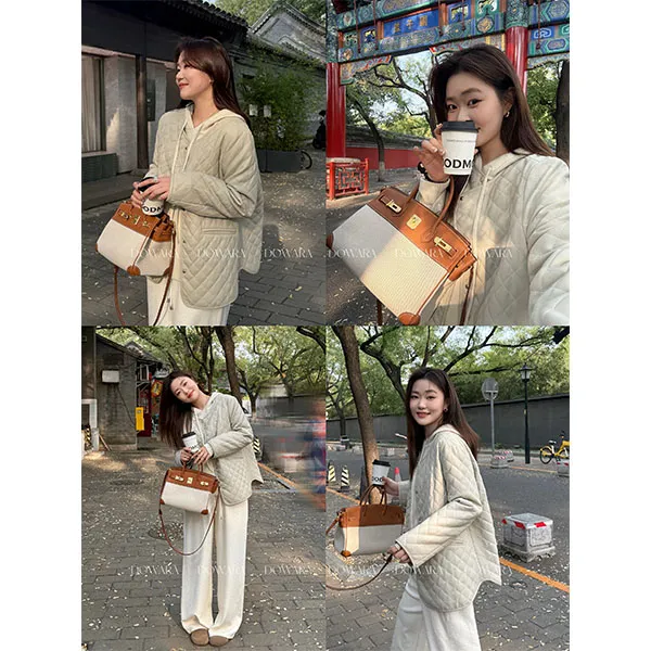 大婉酱微胖定制【格纹皮衣】高级感菱形格圆领下摆不规则皮衣0369D 