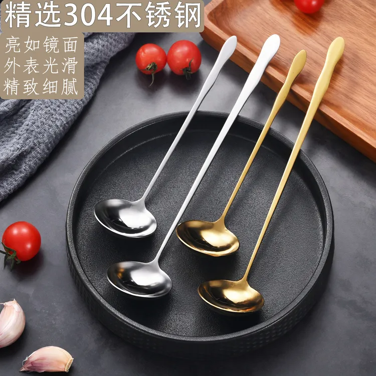 304不锈钢加厚长柄勺子圆头蜂蜜搅拌勺商用餐厅火锅自助调料勺子
