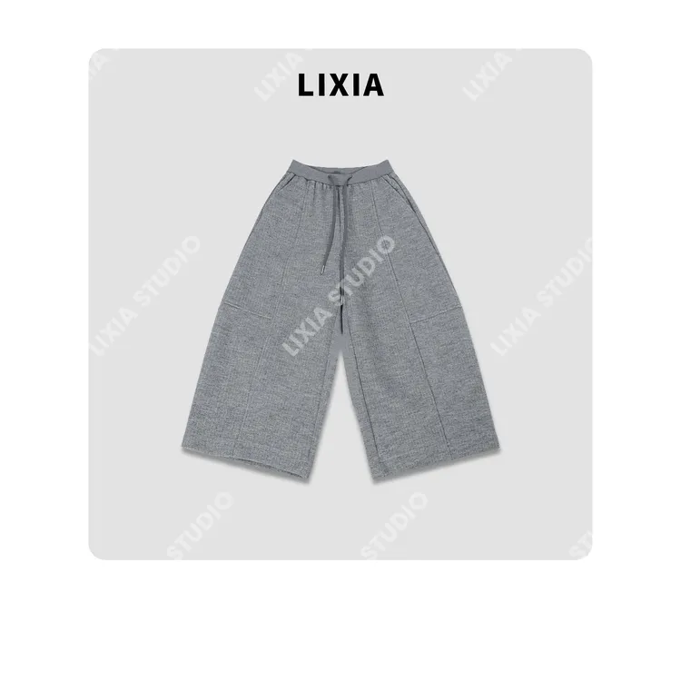 LIXIA【松弛至简】休闲慵懒风加厚加绒保暖阔腿八分休闲裤-D10122