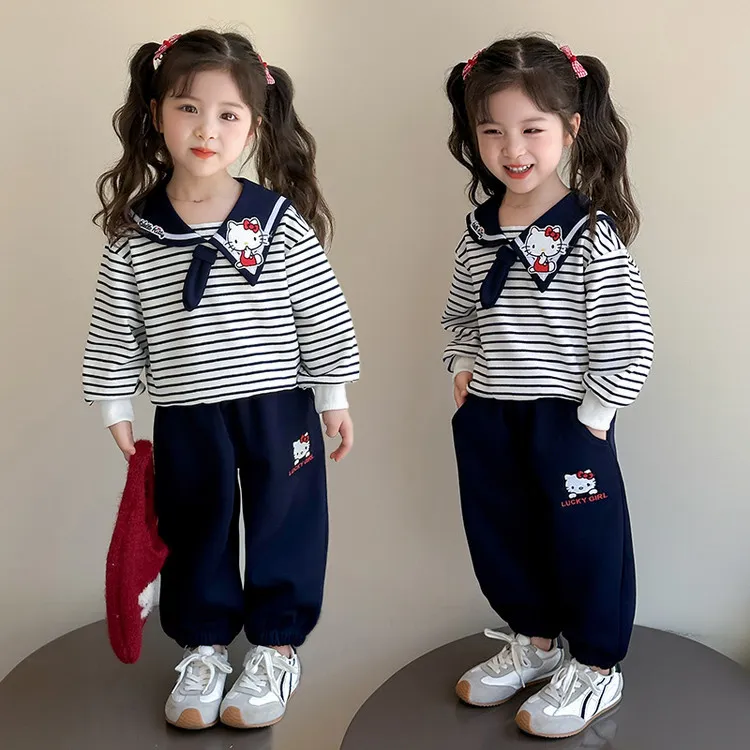 儿童套装女童洋气条纹海军春秋运动休闲宝宝春装秋装秋季长袖春季