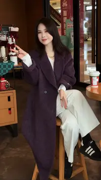 【微梦云泥】中长款袖长韩版网红女秋冬百搭外套毛呢外套