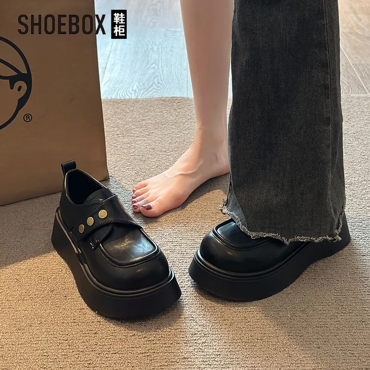 达芙妮集团旗下英伦风黑色厚底小皮鞋女2025新款复古百搭乐福单鞋
