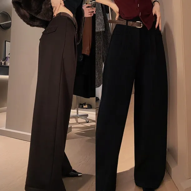 莎火火-原创新款加绒加厚高品质直筒阔腿裤子女送腰带703