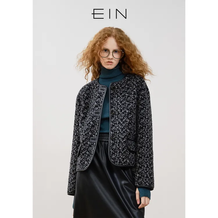 EIN/言千金风圈圈毛颗粒肌理绵羊毛箱型短大衣外套2025秋冬新款