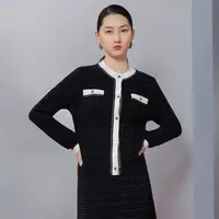 【晨粉专享价】【小香风】通勤撞色时髦复古单排扣千金针织衫女