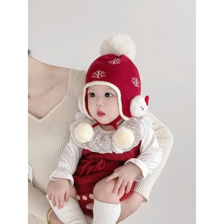 可爱宝宝帽子秋冬季保暖加厚针织护耳帽男女儿童出游防风精灵帽