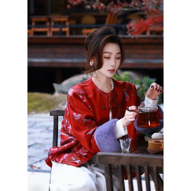 88-【传承/听风吟】宝儿家含幂BA148225412古香缎水貂毛袖口棉外套