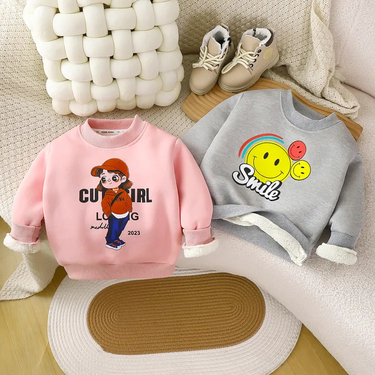 儿童冬季加绒加厚卫衣宝宝秋冬圆领套头保暖长袖上衣