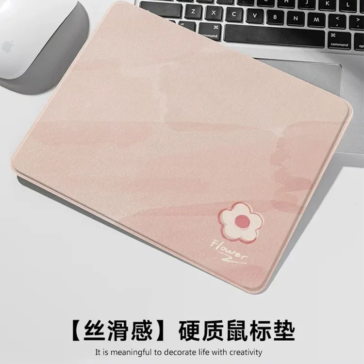 简约小花硬质小号鼠标垫方形便携女生办公电脑桌垫家用防滑垫防水