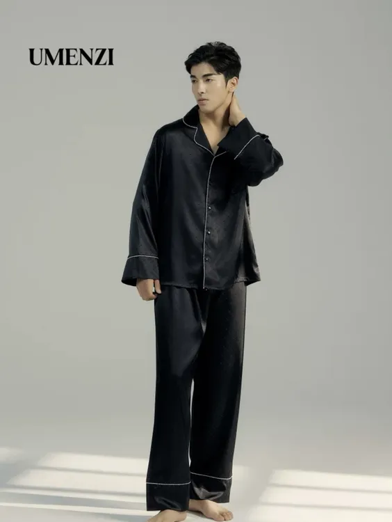 予眠纪UMENZI原创菱格曜黑男士定制刺绣睡衣情侣款家居礼盒套装