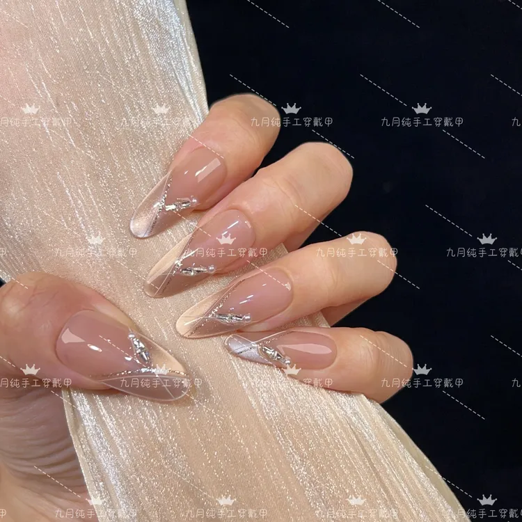 【月下芭蕾】气质温柔猫眼款月下芭蕾穿戴甲纯手工制作贴片