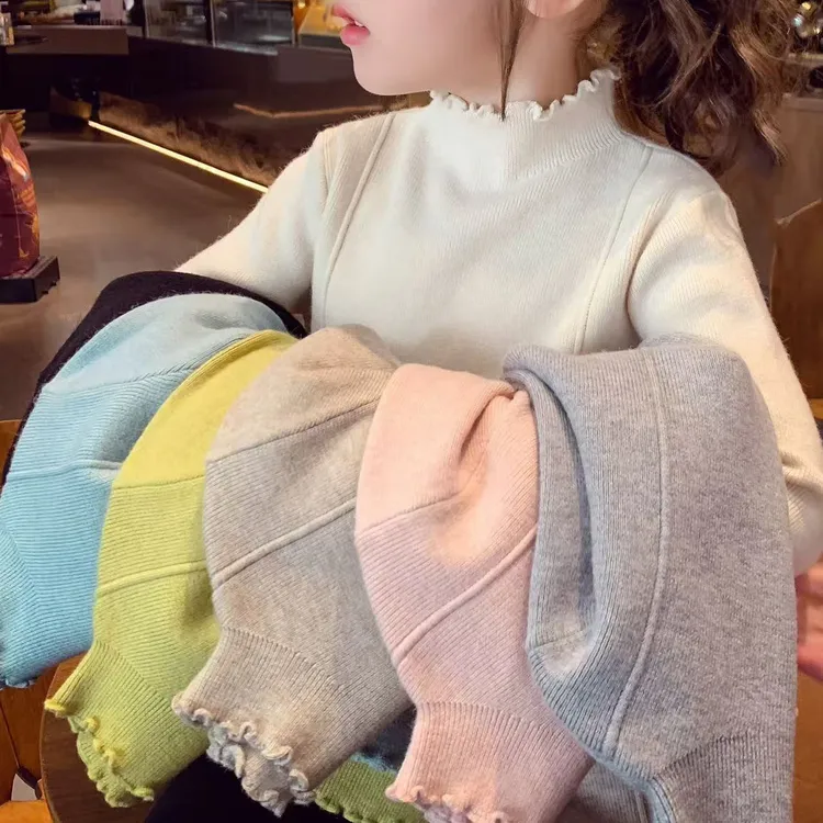 女童毛衣冬季2025新款百搭纯色儿童针织衫加厚保暖中高领打底衫