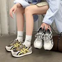 SK韩国设计潮牌芝士奶咖~百搭拼色圆头系带休闲德训鞋S858