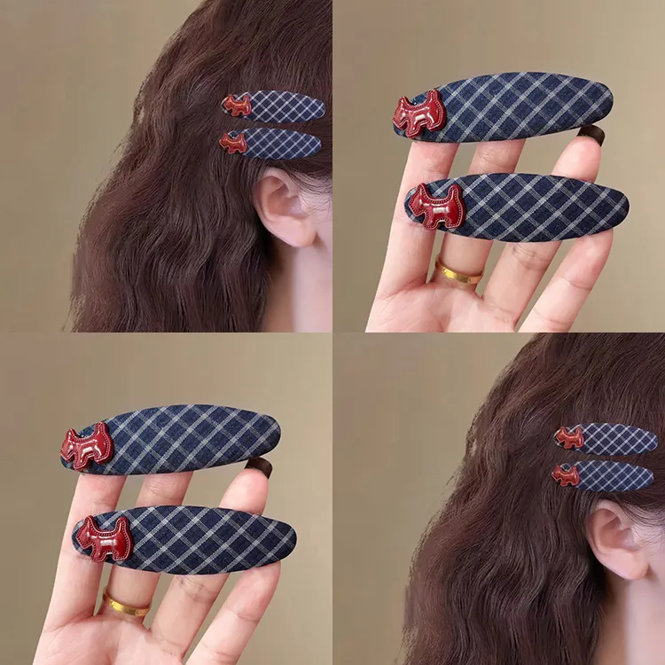 韩系格纹狗狗掰掰夹懒人bb夹甜美鸭嘴夹女侧边刘海碎发夹子新款