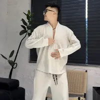 秋季新款慵懒风休闲套装男士时尚半拉链立领卫衣阔腿直筒裤两件套