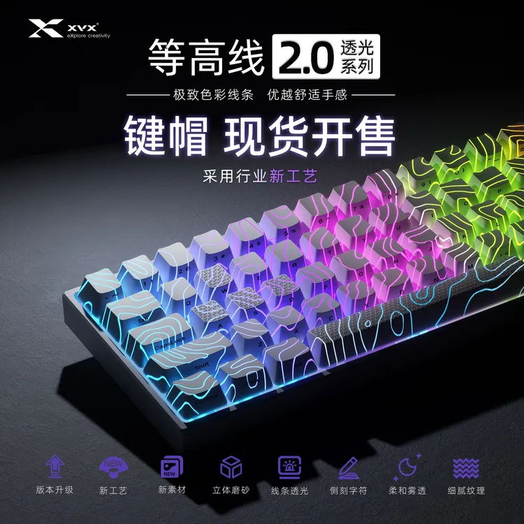 XVX《等高线2.0》键帽臻选系列图案透光键帽个性侧刻IMD键帽wooting