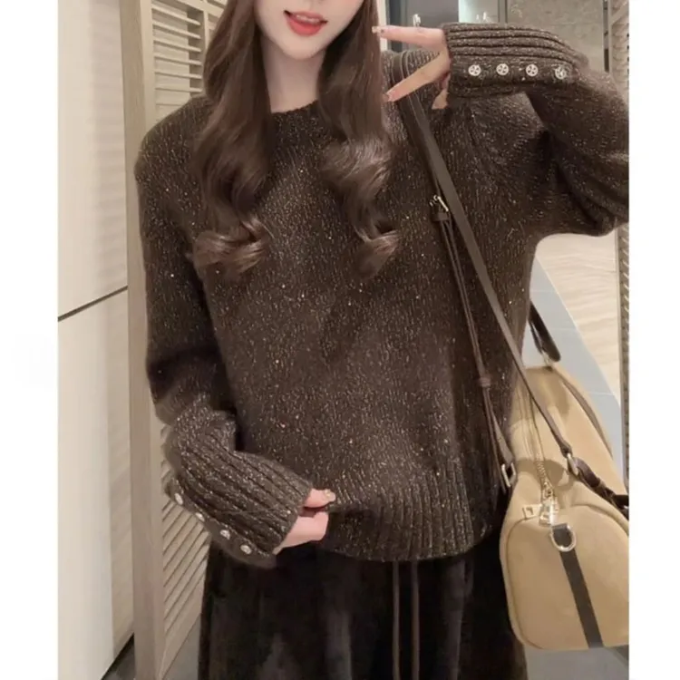 2025新款气质小众时髦百搭显瘦针织衫设计感洋气慵懒风减龄上衣女