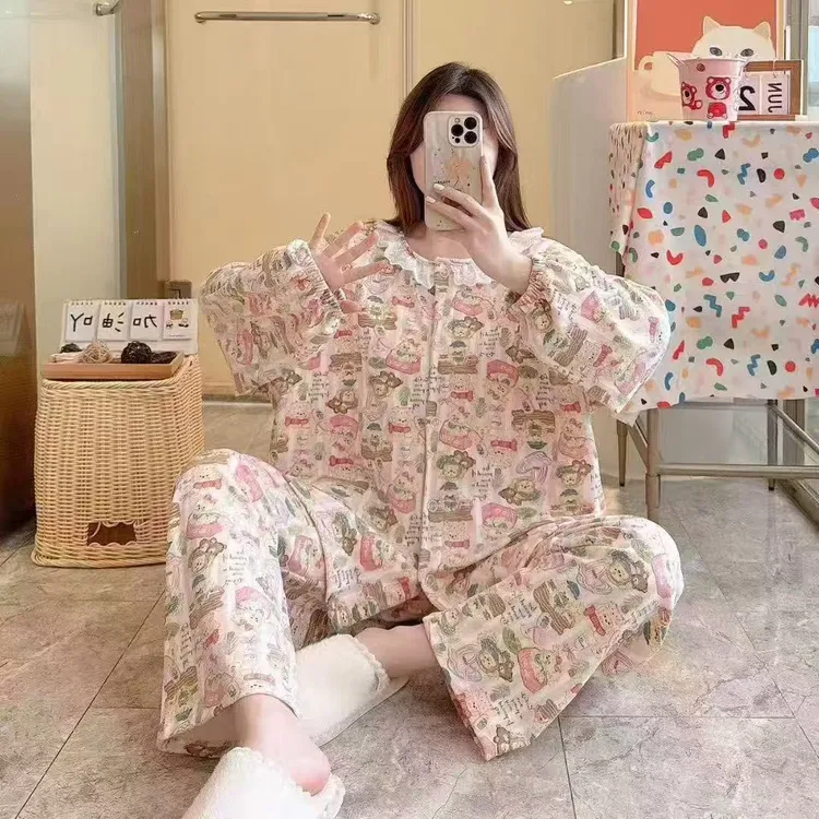 厚款常规款睡衣家居服套装夏季长袖宽松不褪色秋冬