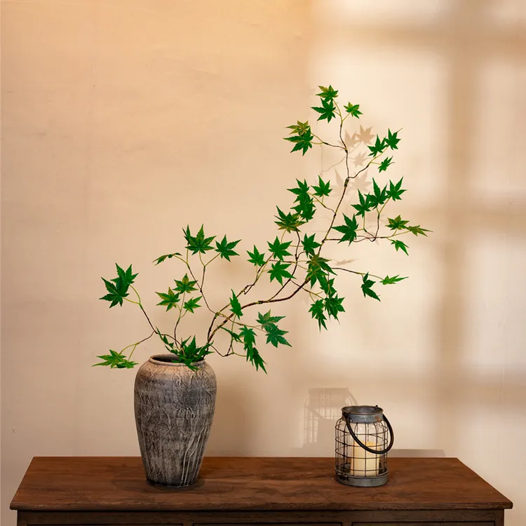 海虹景品仿真绿植枫叶树枝摆设假花复古干枝轻奢高端插花瓶艺摆件