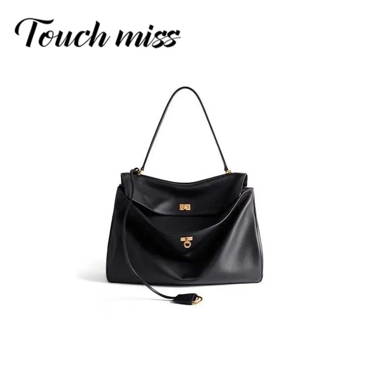 TOUCH MISS经典黑金新款单肩手提包包头层牛皮凯莉大容量托特包女