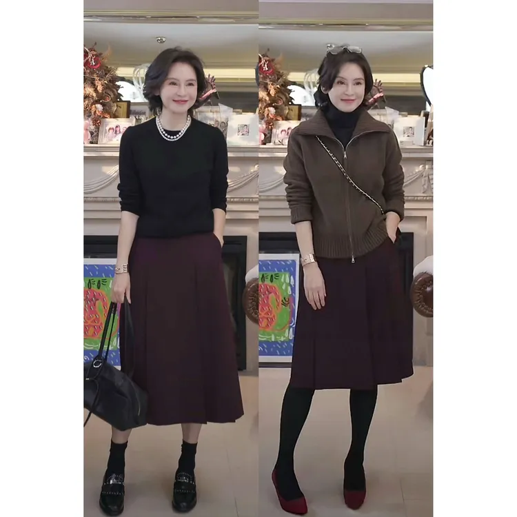 我是摩羯 亲家半裙 绵羊毛时尚百搭优雅秋冬百褶裙子