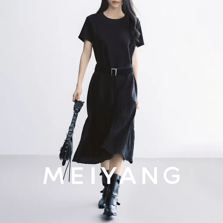 美洋MEIYANG 黑尾鱼连衣裙【商场同款】双面拉架鱼尾拼接长裙显瘦